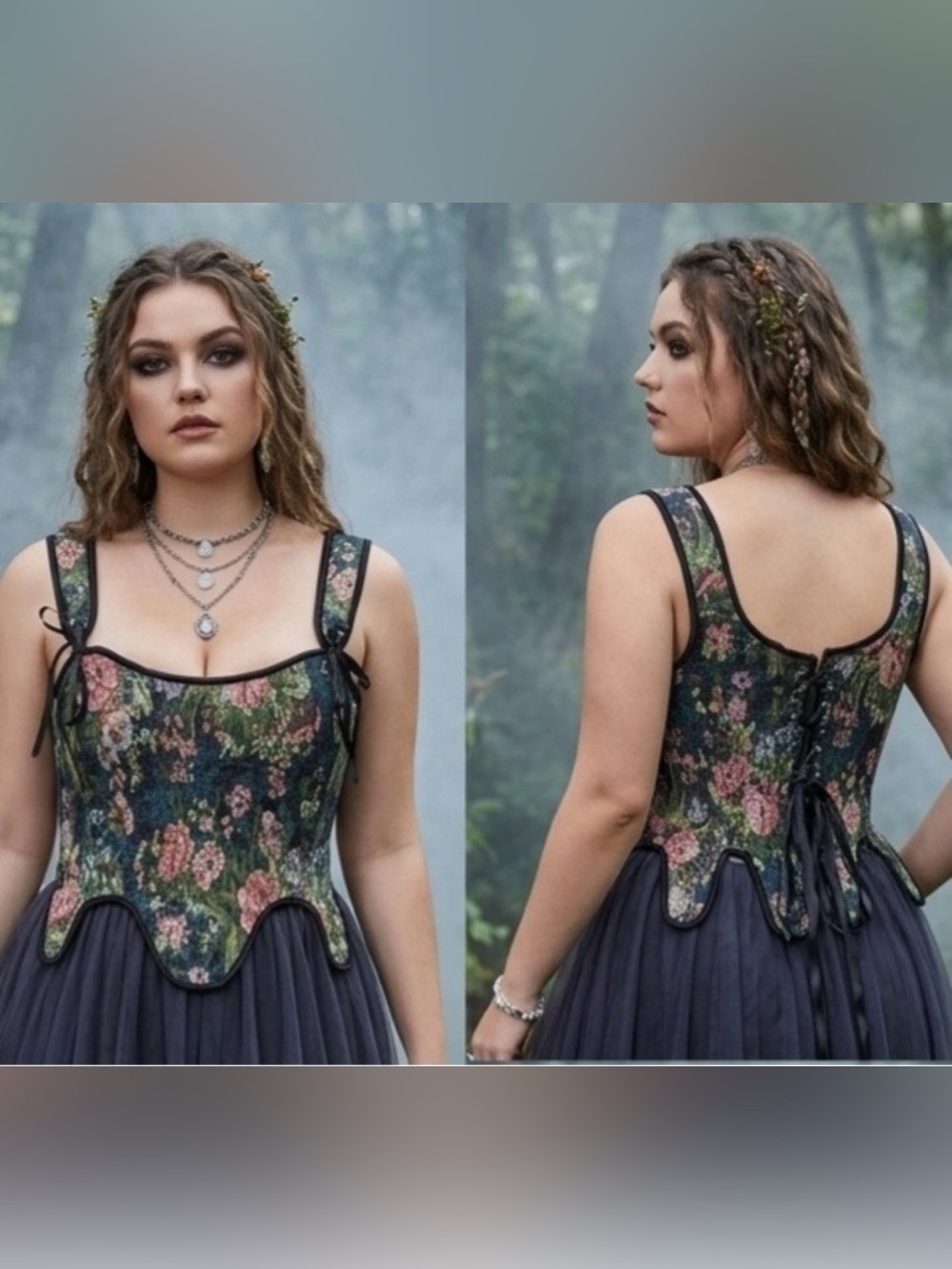 Scarlet Darkness Floral Tapestry Corset Top Gothic Whimsigoth Fairy Ren Faire 12